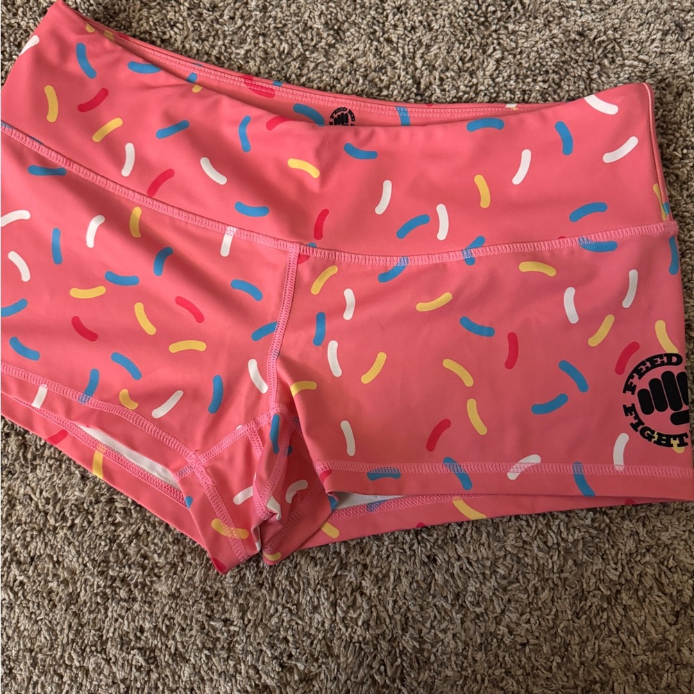 Feed Me Fight Me Coral Pink Sprinkle Print Athletic Shorts